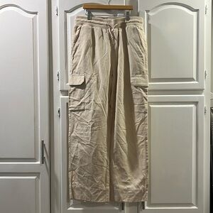Pact linen and cotton pants, drawstring waist, size medium, light tan